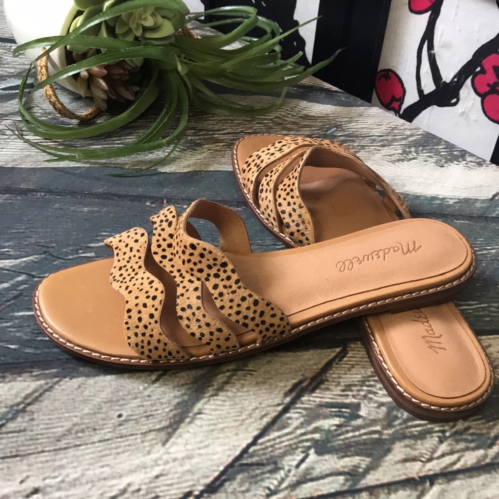 🏇Madewell Tan Leopard-Print Wavy Strap Slide Sandals - Picture 7 of 9